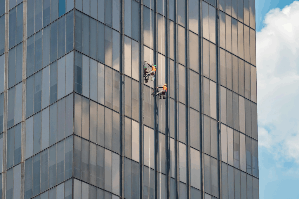 men cleaning office windows