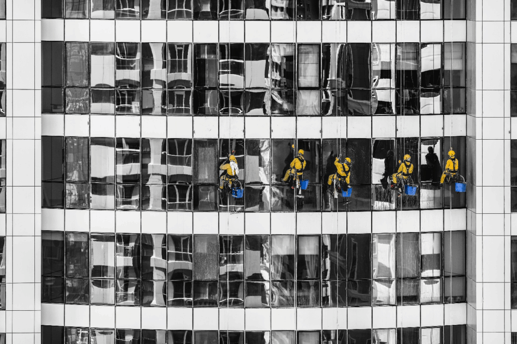 workers cleaning a building